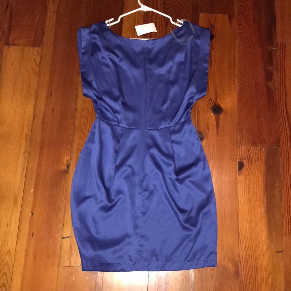 Basic Pretty Navy Silky Dress View 3